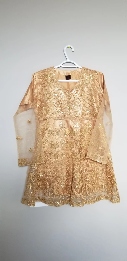 Frock with Trouzer and Dupatta Gorgeous Gold Embroidered - photo 4
