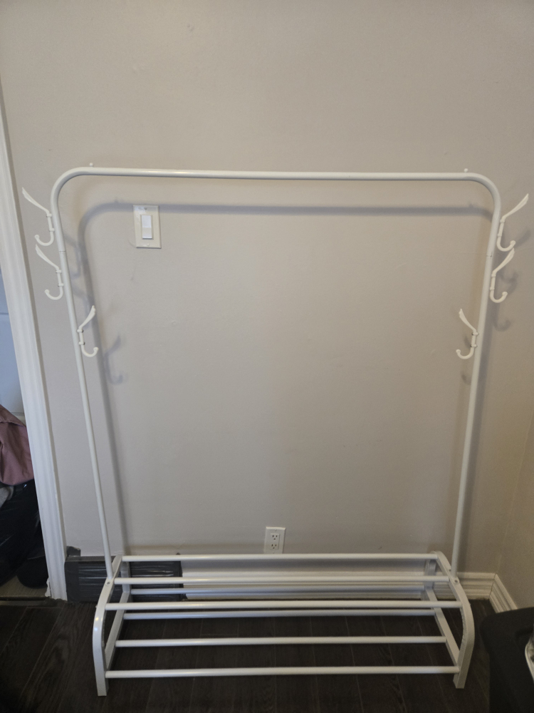 White Metal Clothing Rack with Shoe Storage
