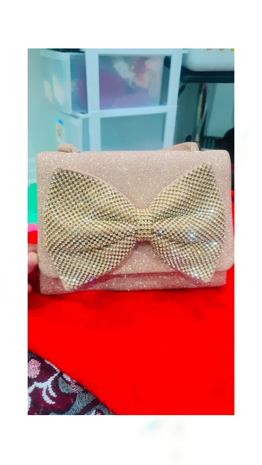 Sparkly Champagne Rhinestone Bow Evening Bag image indicator(3)