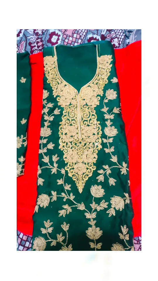 Gorgeous Green & Red Pakistani Salwar Kameez Suit image indicator(3)