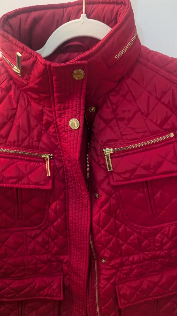 Michael Kors Red Quilted Jacket Size Small image indicator(2)