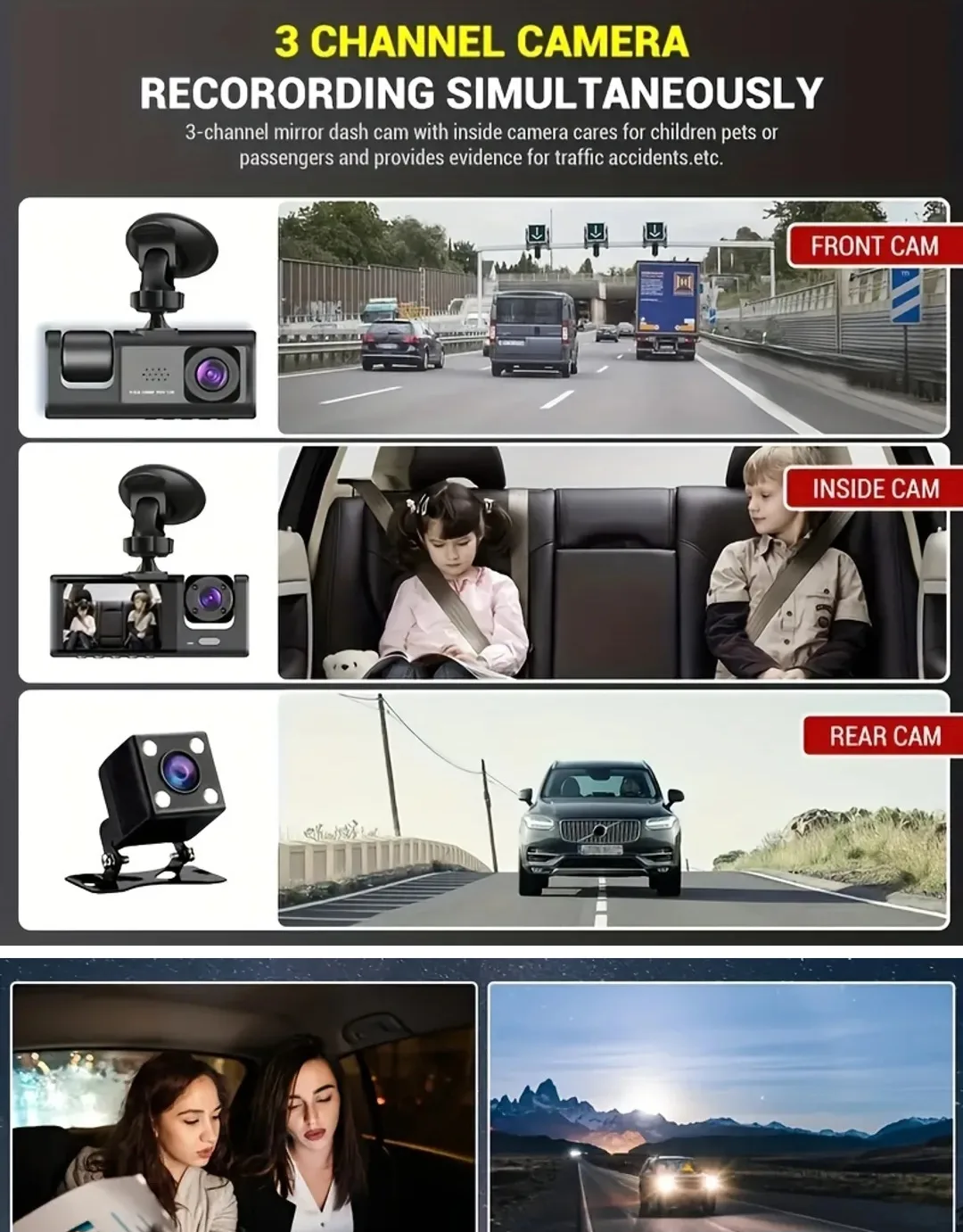 triple dash cam 1080p - brand new image indicator(3)