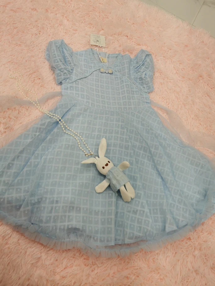 Adorable Light Blue Girl's Dress with Bunny Accessory