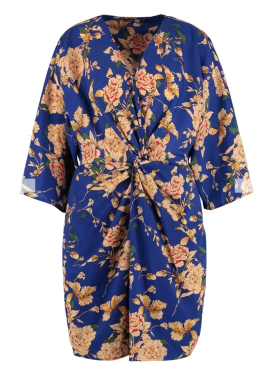 BOOHOO Tall Blue Floral Wrap Dress Size 6 image indicator(3)