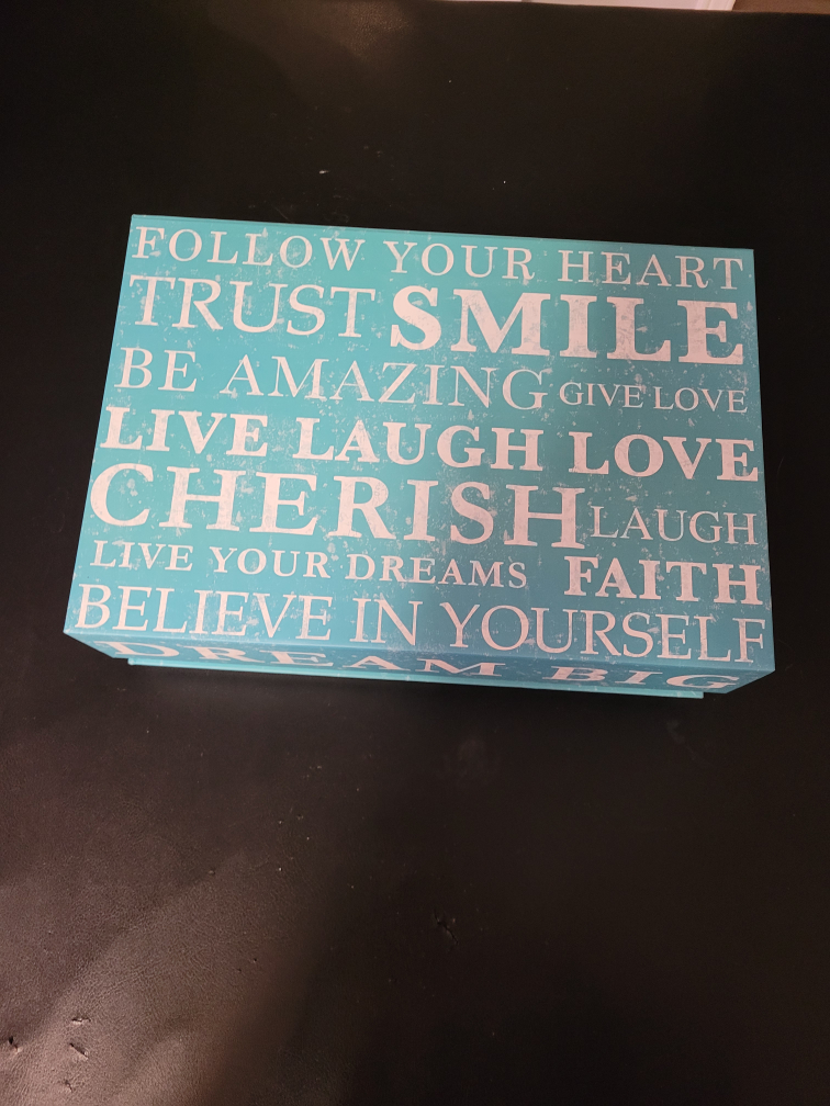 Teal Decorative Box with Inspirational Quotes