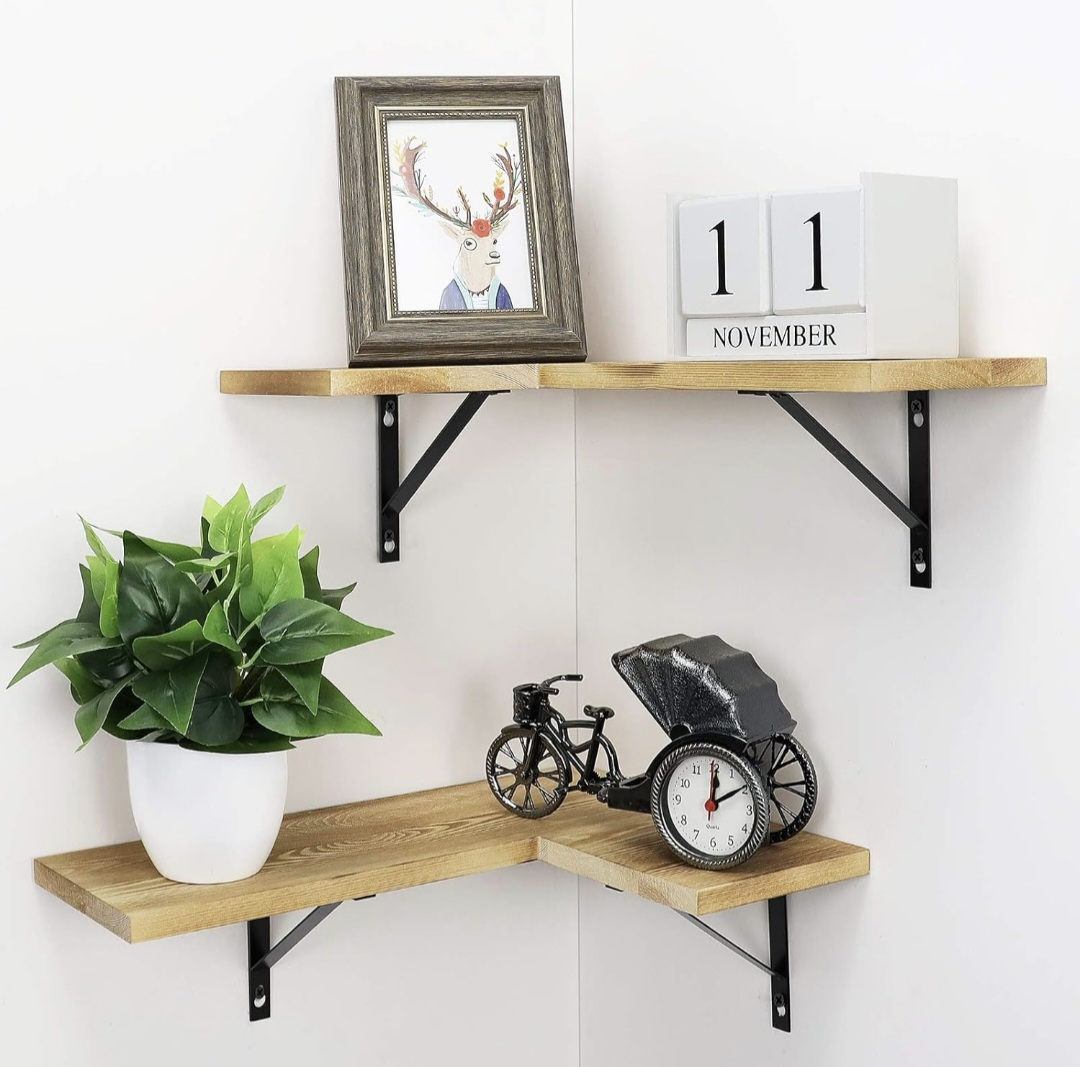 Pine Wood Corner Floating Shelves