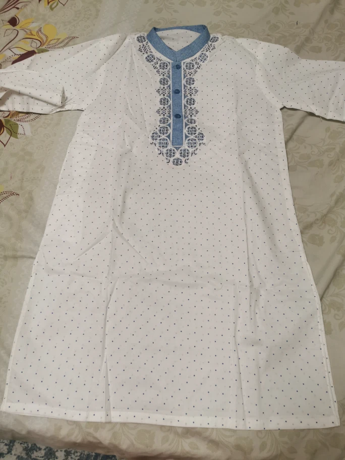 Men's White Kurta Pajama Set, Size 12 - photo 3