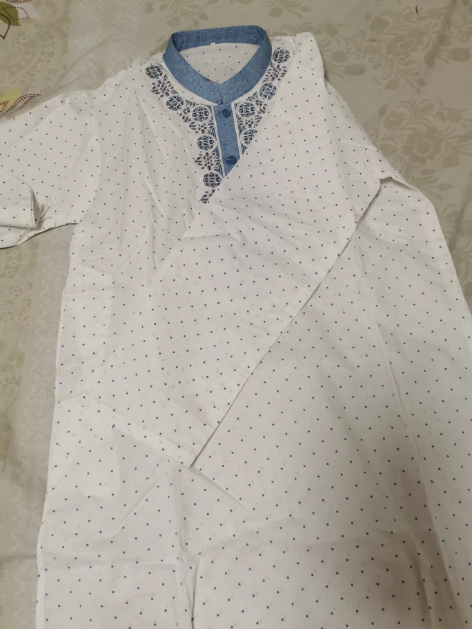 Men's White Kurta Pajama Set, Size 12 - photo 4