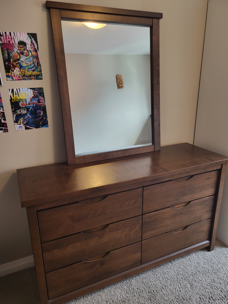 Dark Brown Wooden Dresser with Mirror