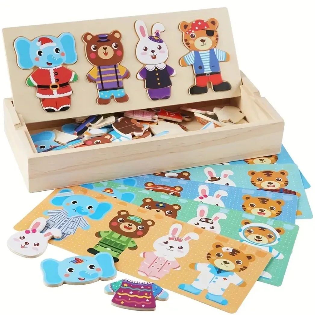 Wooden Animal Dress-Up Puzzle Toy for Kids image indicator(2)