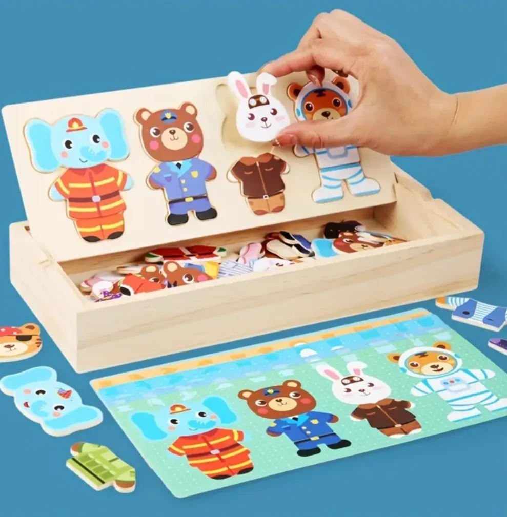 Wooden Animal Dress-Up Puzzle Toy for Kids image indicator(3)