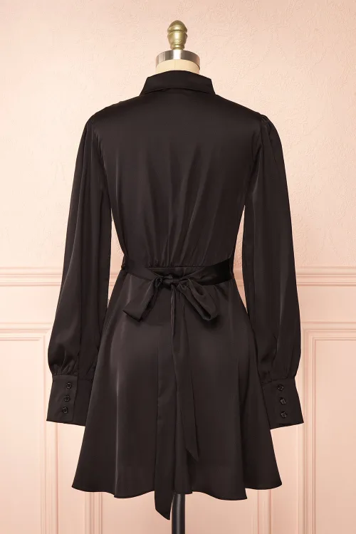 NWT Felestine Black | Short Satin Wrap Dress | Size 6 image indicator(2)