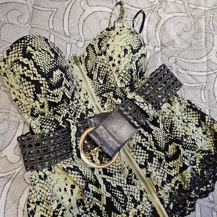 Aishit Snakeskin Print Corset Top with Belt image indicator(3)