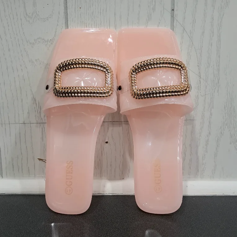 Pink Guess slides with gold buckle thumbnail