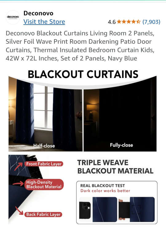 Deconovo Blackout Curtains, Navy Blue - photo 4