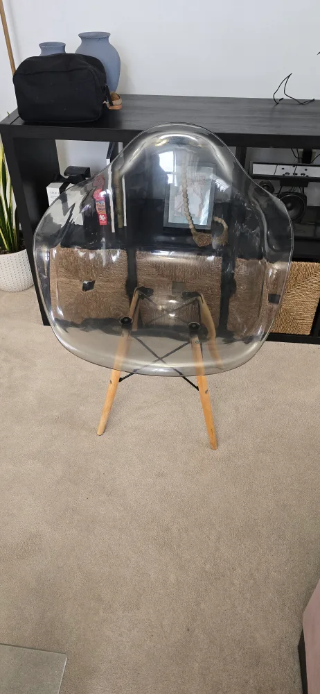 Smoked Grey Plastic Armchair with Wooden Legs image indicator(2)