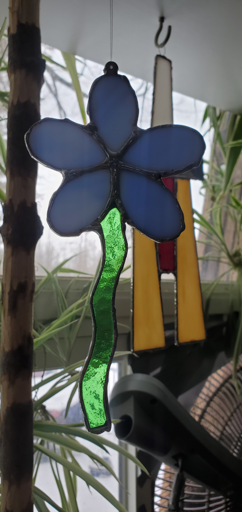 Stained Glass Blue Flower (Thin Stem)