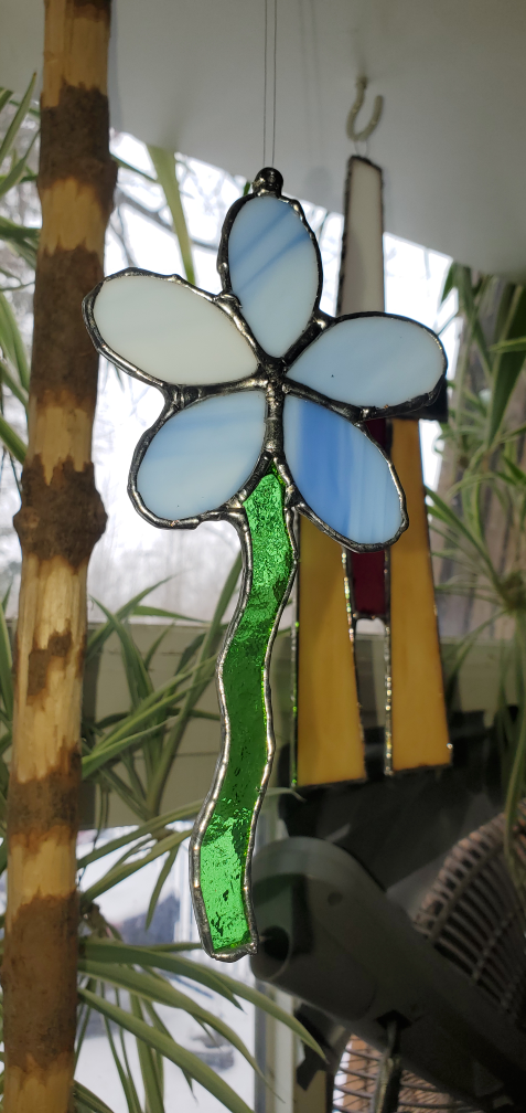 Stained Glass Blue Flower (Thin Stem) - photo 2