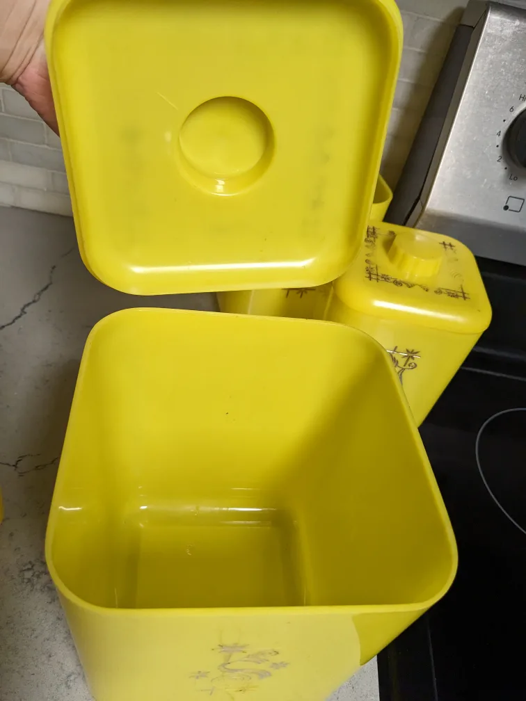 4 vintage canary yellow kitchen canisters image indicator(4)