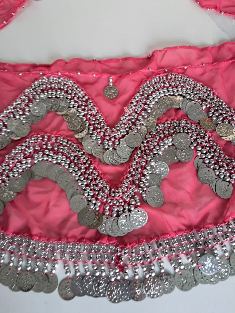 Pink Belly Dance Hip Scarf with Silver Coins image indicator(2)