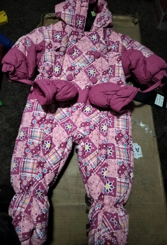 Baby Girl's Pink Snowsuit with Mittens image indicator(2)