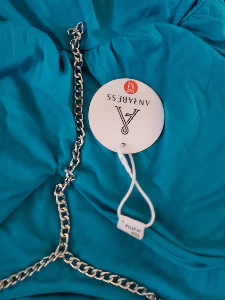 Teal Ruched Maxi Dress with Chain Detail - Size M - photo 3