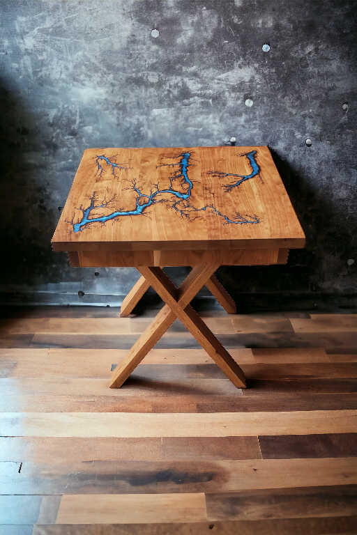 Unique Wooden Side Table with Resin Inlay - photo 4