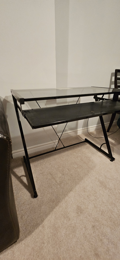 Glass Top Computer Desk with Keyboard Tray