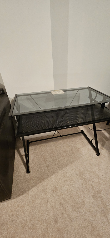 Glass Top Computer Desk with Keyboard Tray - photo 2