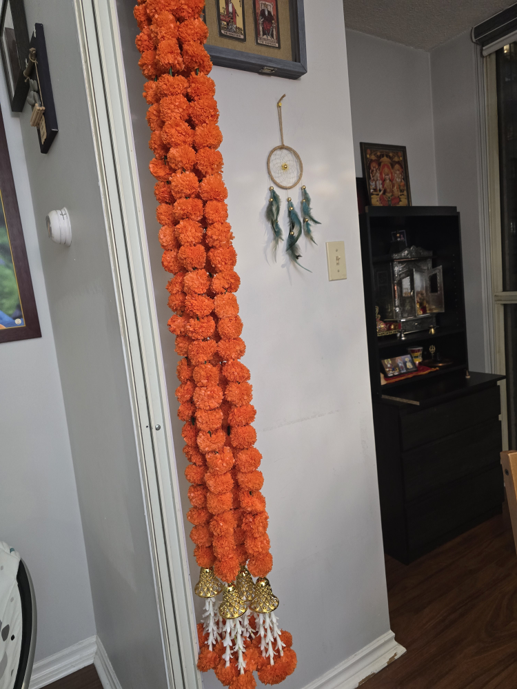 Long Orange Marigold Garland with Bells