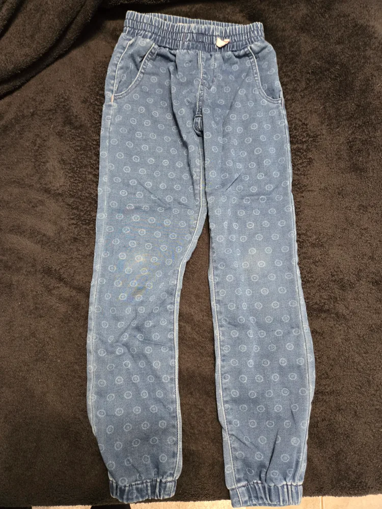 Girls' Blue Denim Joggers with Pattern thumbnail