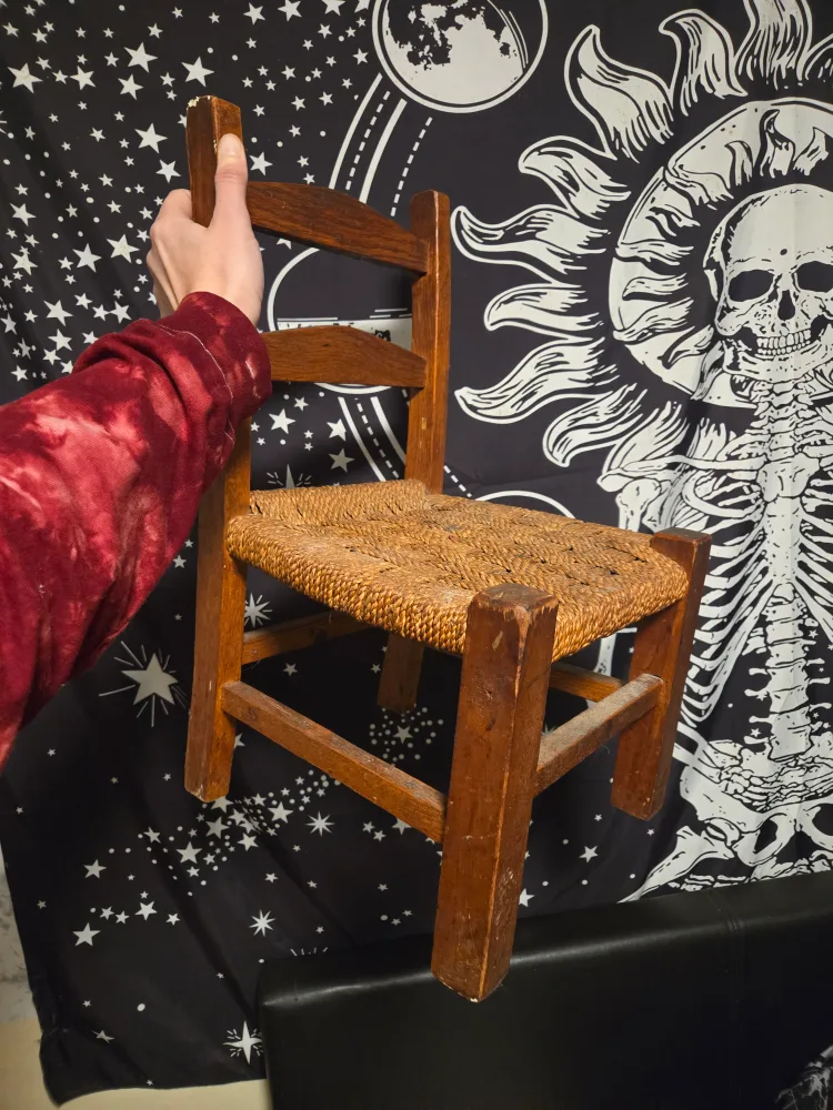 Vintage Wooden Child's Chair with Woven Seat