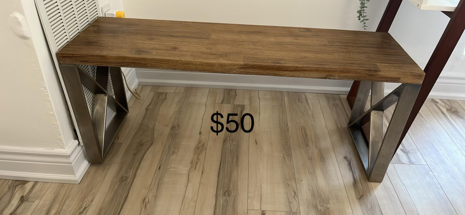 Wooden Bench with Metal Legs