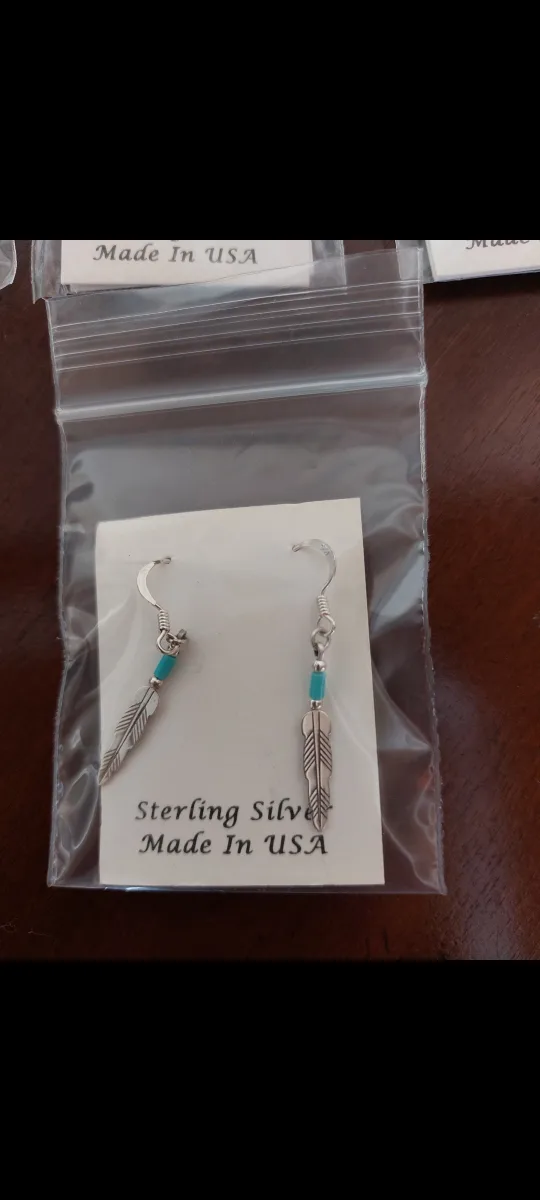 Brand New sterling silver earrings "Bear" "Feather" image indicator(4)