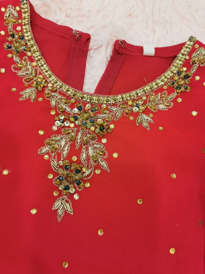 Girls' Red Embroidered Sharara Suit - photo 5