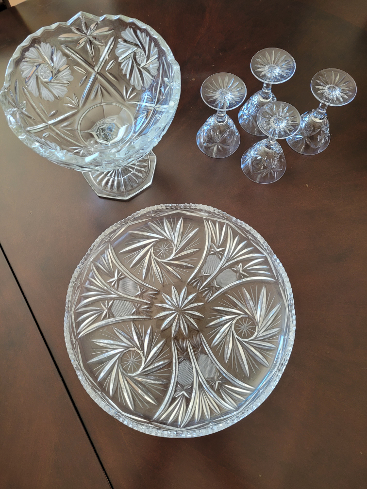 Vintage Crystal Serving Bowl and Platter Set