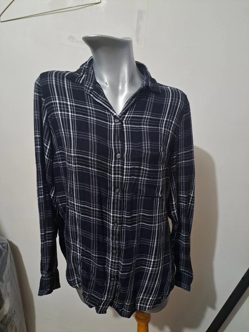 Old Navy Women's Black and White Plaid Flannel Shirt thumbnail