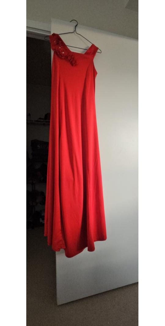 Red Maxi Dress with Floral Accent