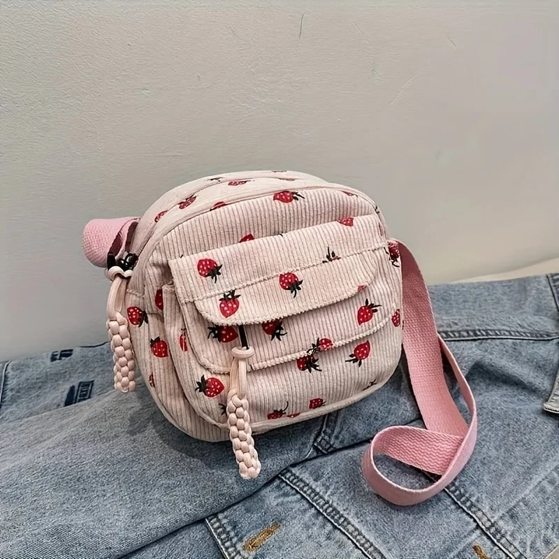 Adorable Strawberry Corduroy Crossbody Bag