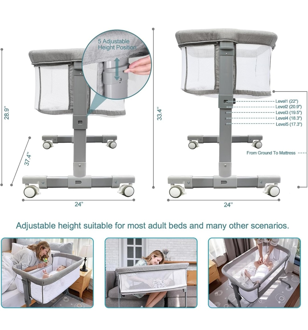 TCBunny Portable Baby Bassinet with Wheels and Travel Bag - photo 4