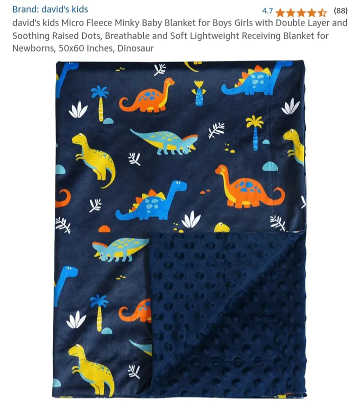 NEW!    David's Kids Minky Baby Blanket - Dinosaur Design image indicator(2)