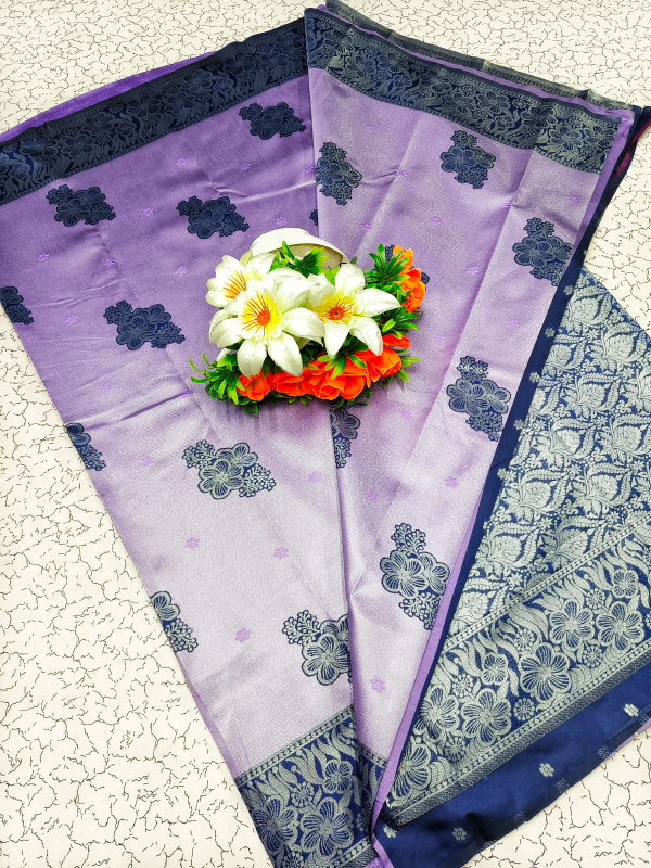 Lilac and Navy Banarasi Silk Saree