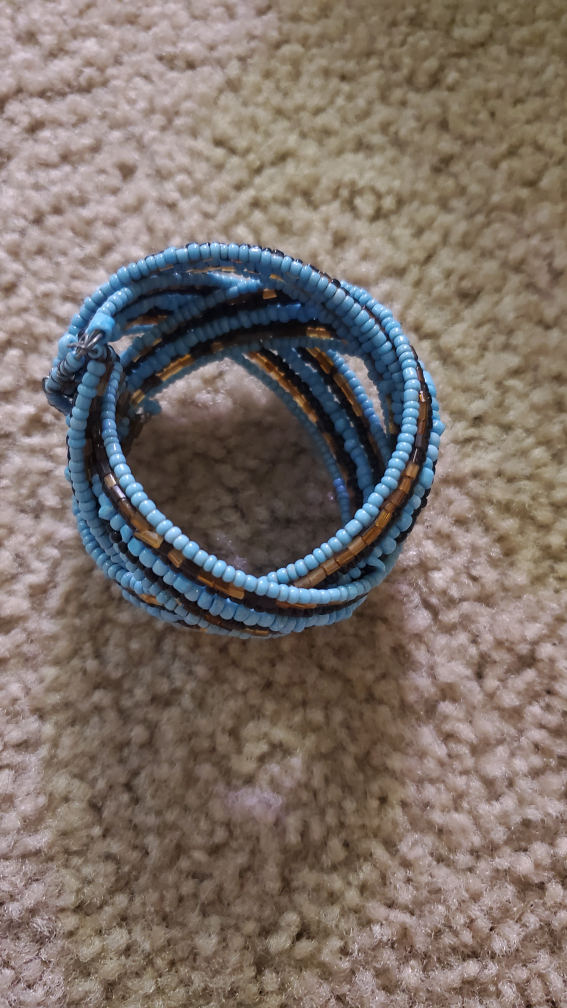 Beaded Wrap Bracelet - Turquoise, Brown & Black color