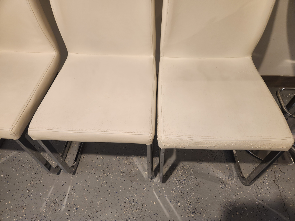 Six White Leather Dining Chairs with Chrome Legs - photo 2