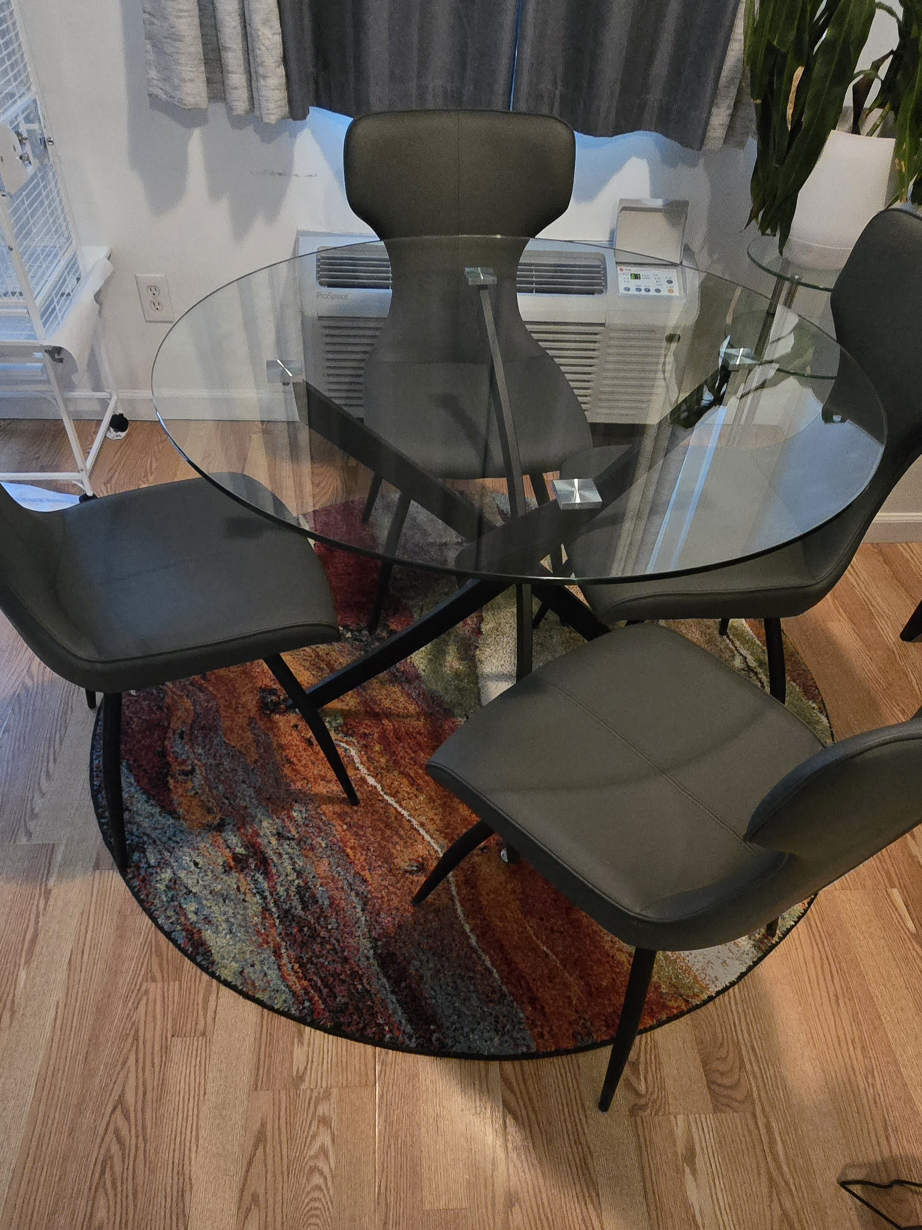 Glass Top Dining Table with Four Chairs