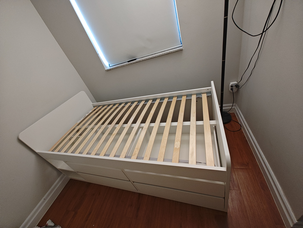 White Twin-Size Platform Bed with Storage Drawers + Mattress
