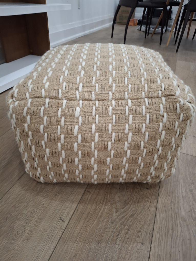Woven Pouf Ottoman - Beige and White