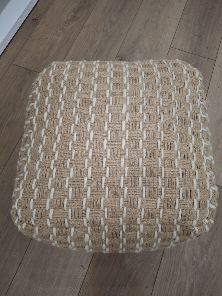 Woven Pouf Ottoman - Beige and White - photo 2