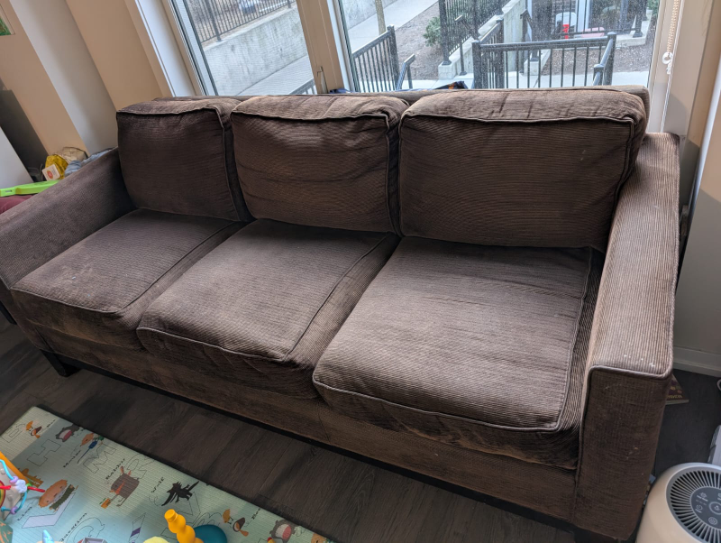 Brown corduroy three-seater sofa - photo 2