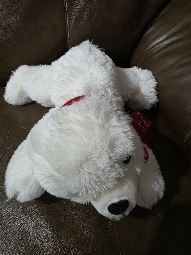 Adorable White Plush Polar Bear with Red Scarf